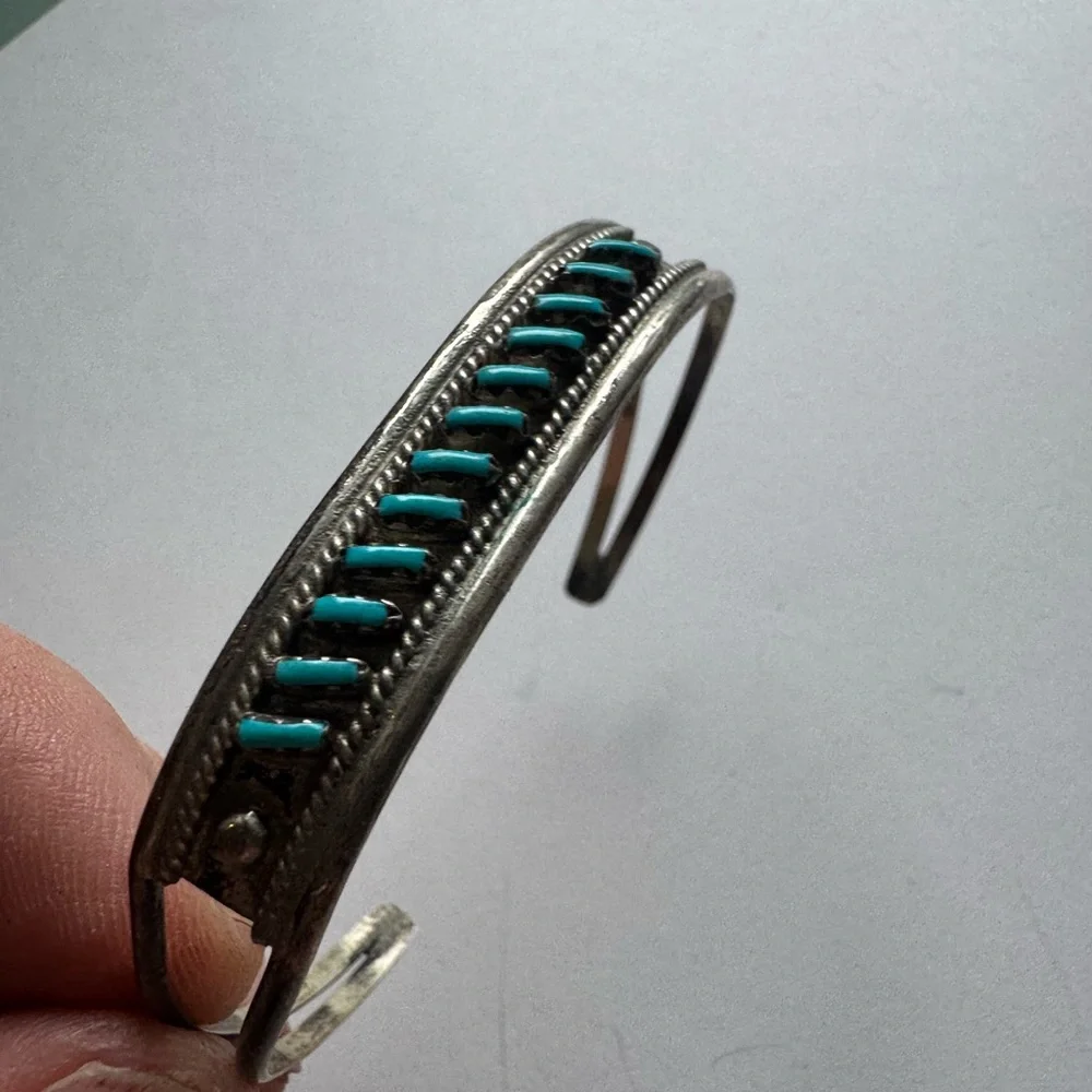 Vintage needlepoint turquoise Sterling silver adjustable 6